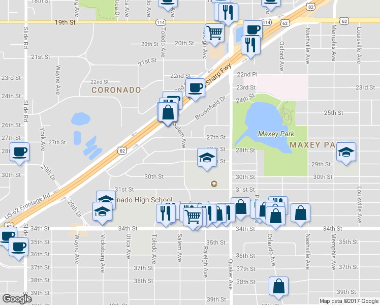 map of restaurants, bars, coffee shops, grocery stores, and more near 4431 28th Street in Lubbock