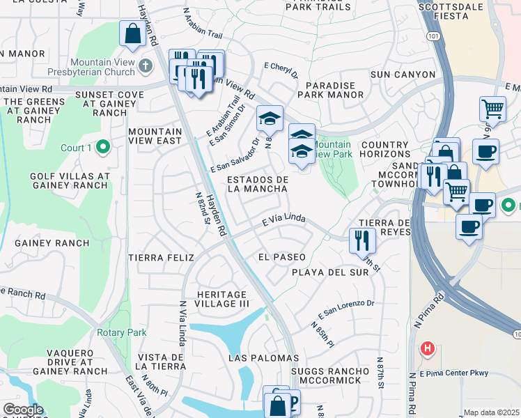 map of restaurants, bars, coffee shops, grocery stores, and more near 8349 East San Rafael Drive in Scottsdale