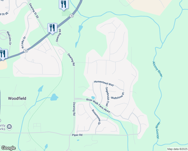 map of restaurants, bars, coffee shops, grocery stores, and more near 70 Woodcliff Way in Covington