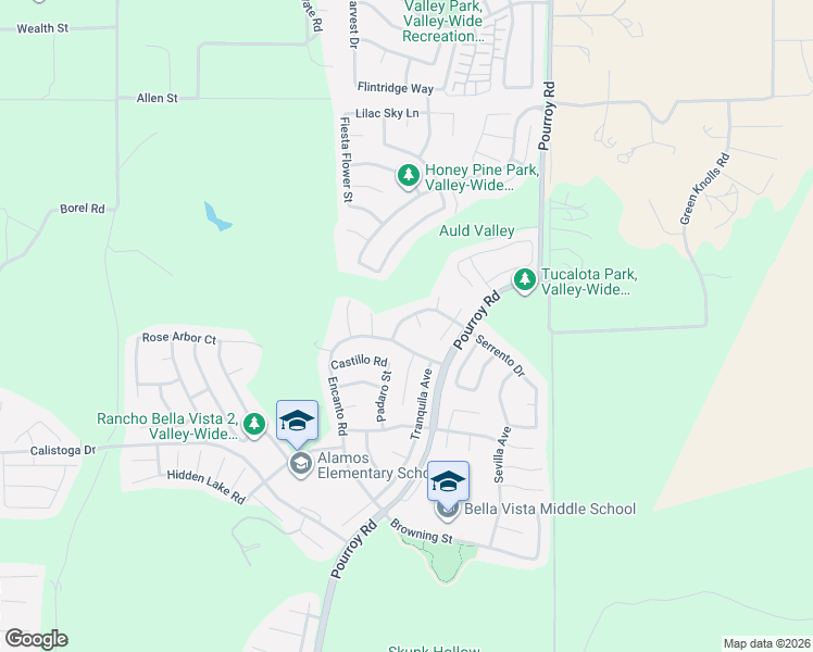 map of restaurants, bars, coffee shops, grocery stores, and more near 31643 Serrento Drive in Murrieta
