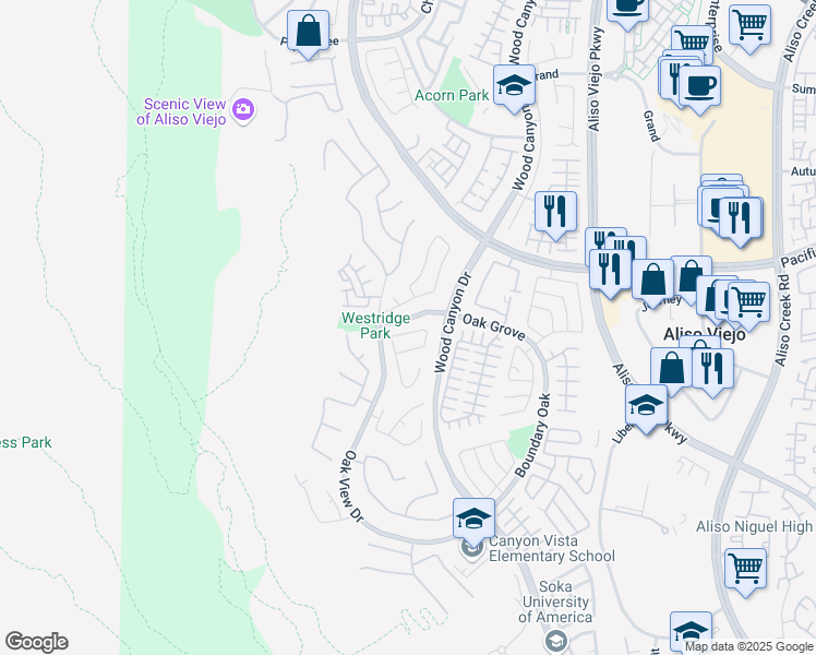map of restaurants, bars, coffee shops, grocery stores, and more near 17 Bel Flora Court in Aliso Viejo