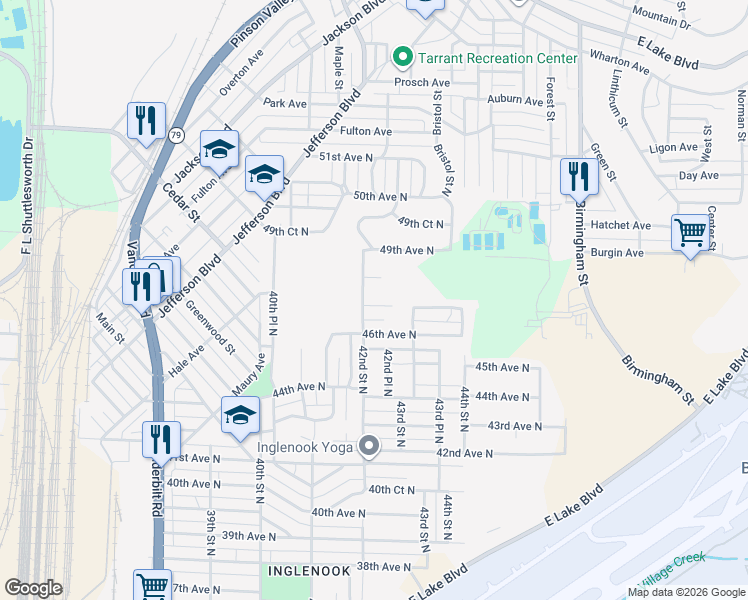 map of restaurants, bars, coffee shops, grocery stores, and more near 4216 47th Avenue North in Birmingham