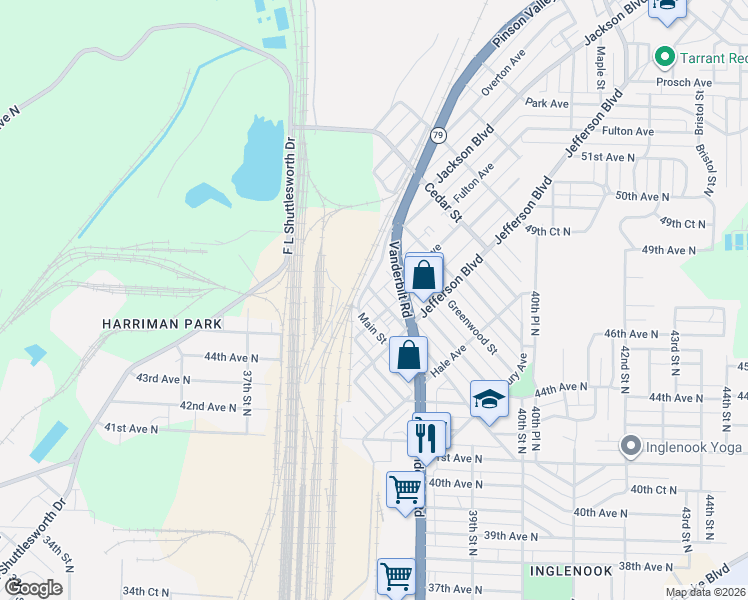 map of restaurants, bars, coffee shops, grocery stores, and more near 1211 Depot Street in Birmingham