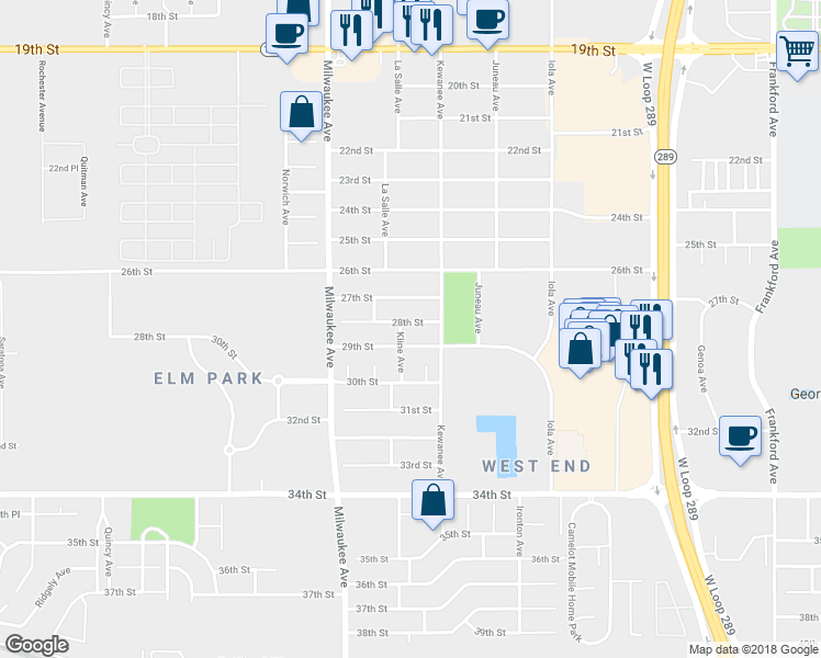 map of restaurants, bars, coffee shops, grocery stores, and more near 6308 29th Street in Lubbock