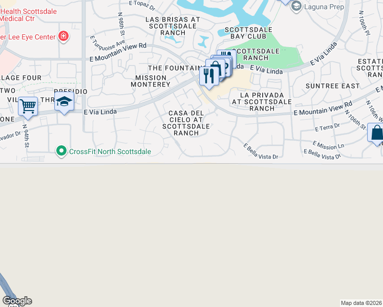 map of restaurants, bars, coffee shops, grocery stores, and more near 9065 North 100th Place in Scottsdale