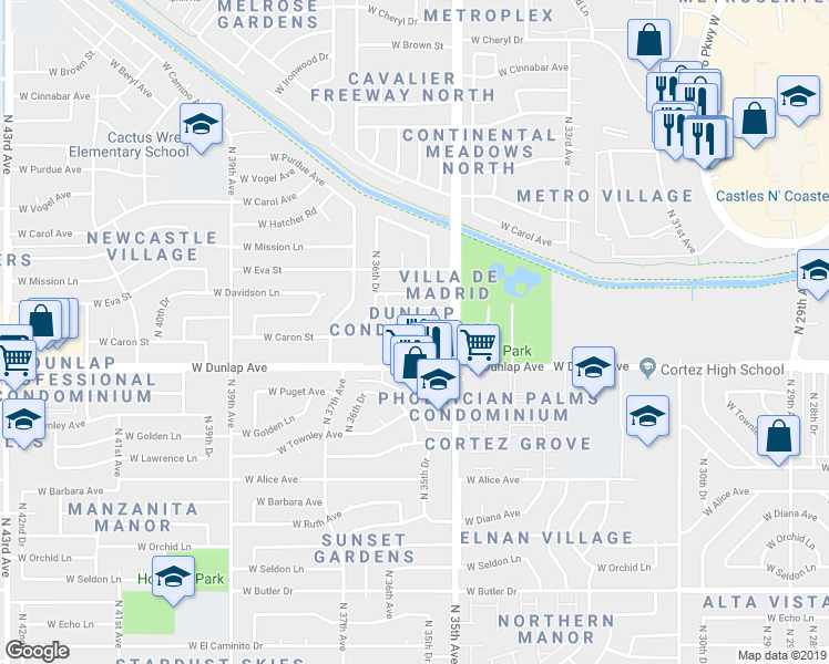 map of restaurants, bars, coffee shops, grocery stores, and more near 3522 West Dunlap Avenue in Phoenix