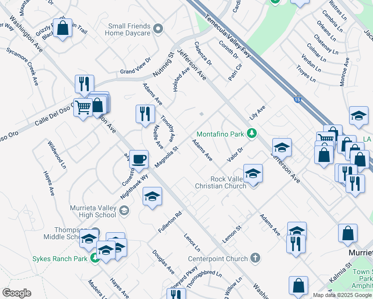 map of restaurants, bars, coffee shops, grocery stores, and more near 41860 Magnolia Street in Murrieta