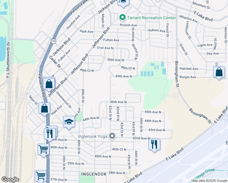 map of restaurants, bars, coffee shops, grocery stores, and more near 4216 47th Avenue North in Birmingham