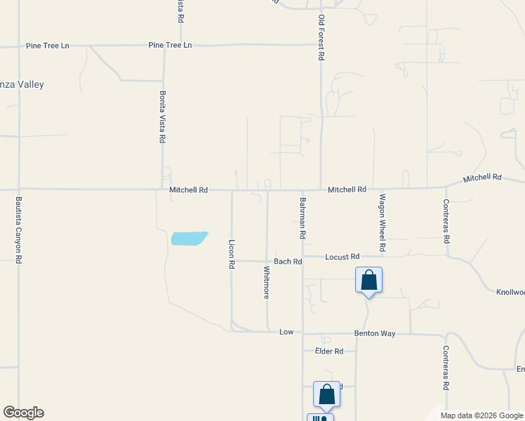 map of restaurants, bars, coffee shops, grocery stores, and more near 38071 Whitmore in Anza