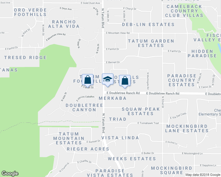 map of restaurants, bars, coffee shops, grocery stores, and more near 4800 East Doubletree Ranch Road in Paradise Valley