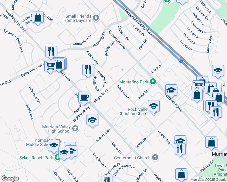 map of restaurants, bars, coffee shops, grocery stores, and more near 41860 Magnolia Street in Murrieta