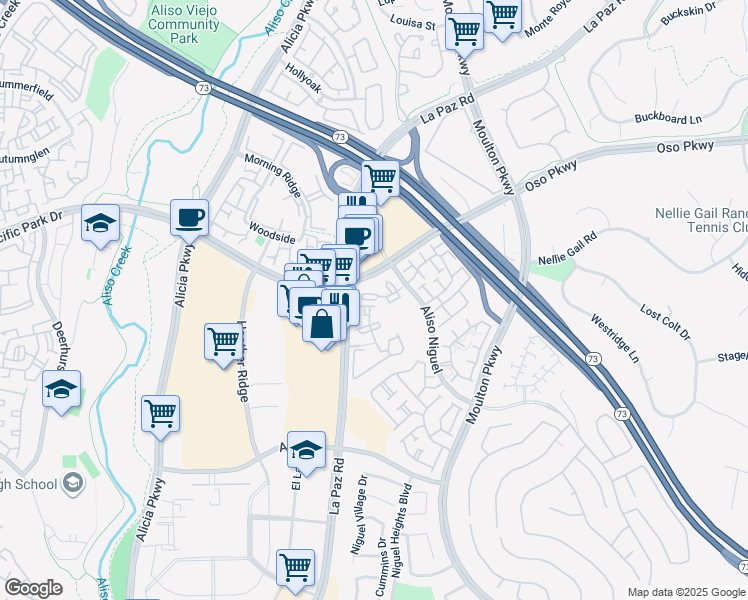 map of restaurants, bars, coffee shops, grocery stores, and more near El Pilar in Laguna Niguel