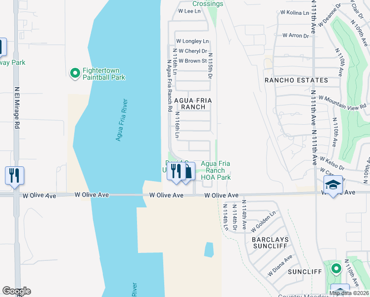 map of restaurants, bars, coffee shops, grocery stores, and more near 11612 West Schleifer Drive in Youngtown