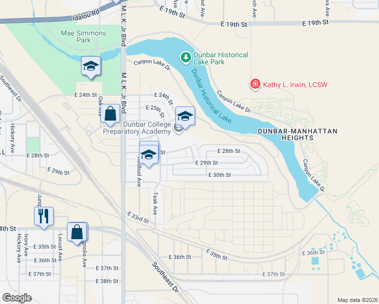 map of restaurants, bars, coffee shops, grocery stores, and more near 2802 Vanda Avenue in Lubbock