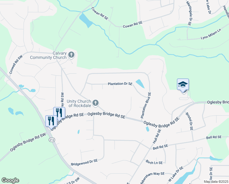 map of restaurants, bars, coffee shops, grocery stores, and more near 1205 Cottonwood Grove Southeast in Conyers