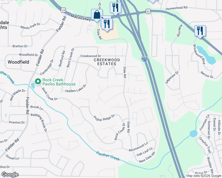 map of restaurants, bars, coffee shops, grocery stores, and more near 3373 Bells Landing Drive in Rex