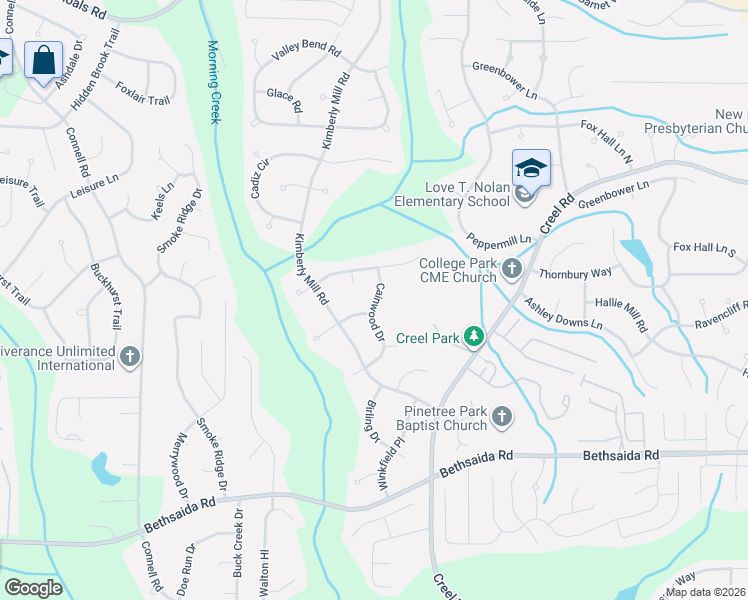 map of restaurants, bars, coffee shops, grocery stores, and more near 6895 Cainwood Drive in College Park