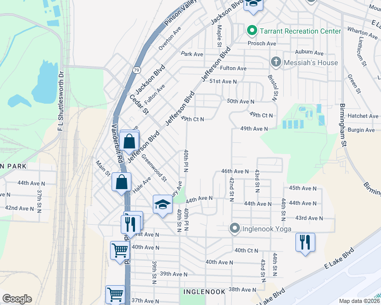 map of restaurants, bars, coffee shops, grocery stores, and more near 4541 40th Place North in Birmingham