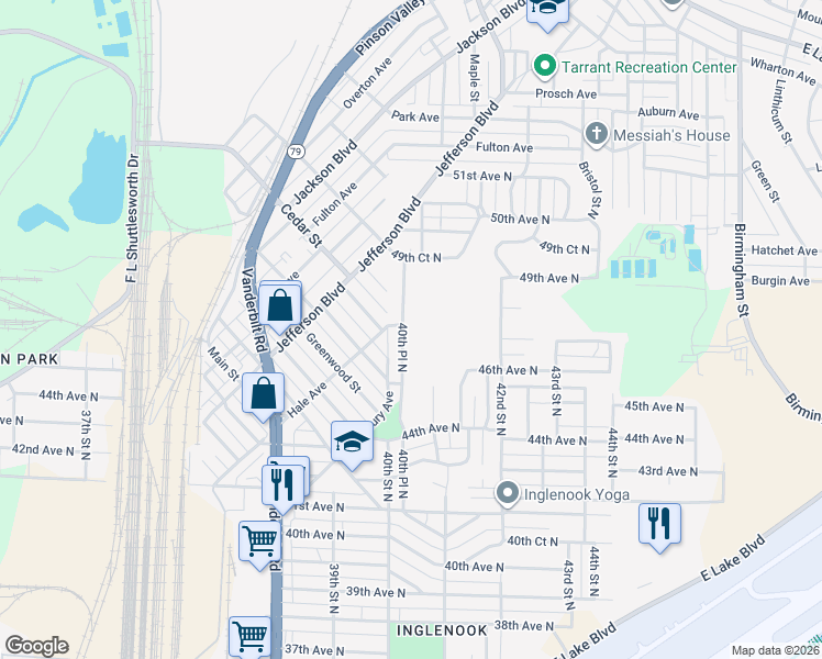 map of restaurants, bars, coffee shops, grocery stores, and more near 4541 40th Place North in Birmingham