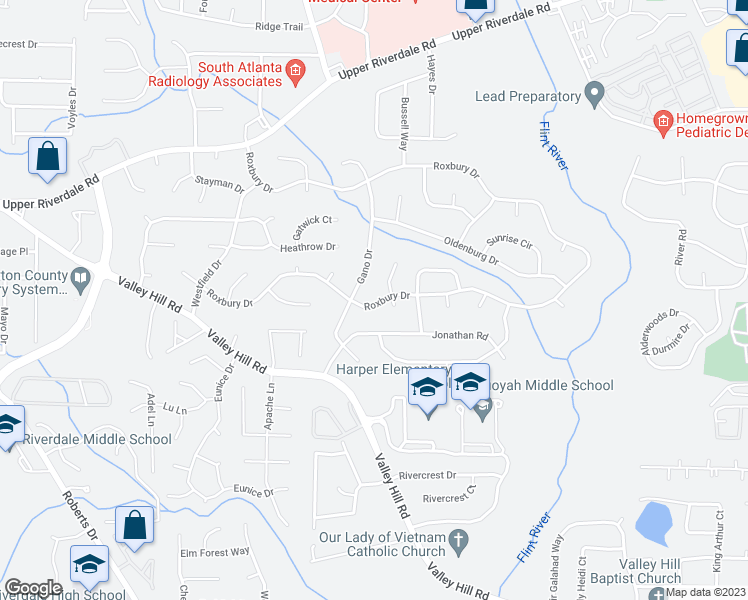 map of restaurants, bars, coffee shops, grocery stores, and more near 565 Roxbury Drive in Riverdale