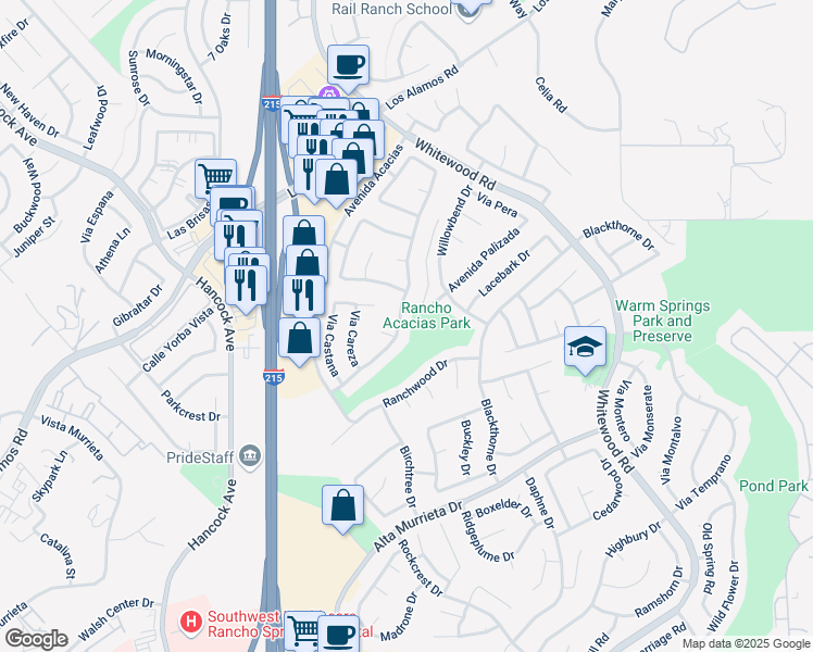 map of restaurants, bars, coffee shops, grocery stores, and more near 39750 Avenida Miguel Oeste in Murrieta