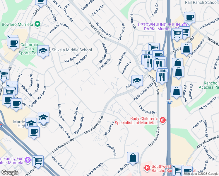 map of restaurants, bars, coffee shops, grocery stores, and more near Franklin Street in Murrieta