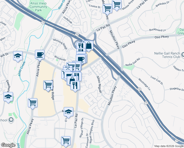 map of restaurants, bars, coffee shops, grocery stores, and more near 24322 El Pilar in Laguna Niguel