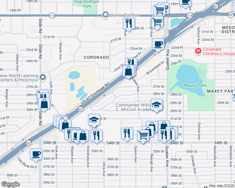 map of restaurants, bars, coffee shops, grocery stores, and more near 4617 28th Street in Lubbock
