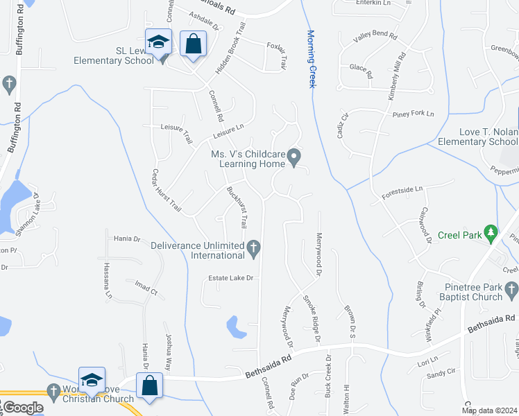 map of restaurants, bars, coffee shops, grocery stores, and more near 6605 Connell Road in Fairburn