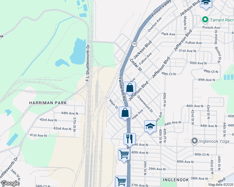 map of restaurants, bars, coffee shops, grocery stores, and more near 1211 Depot Street in Birmingham