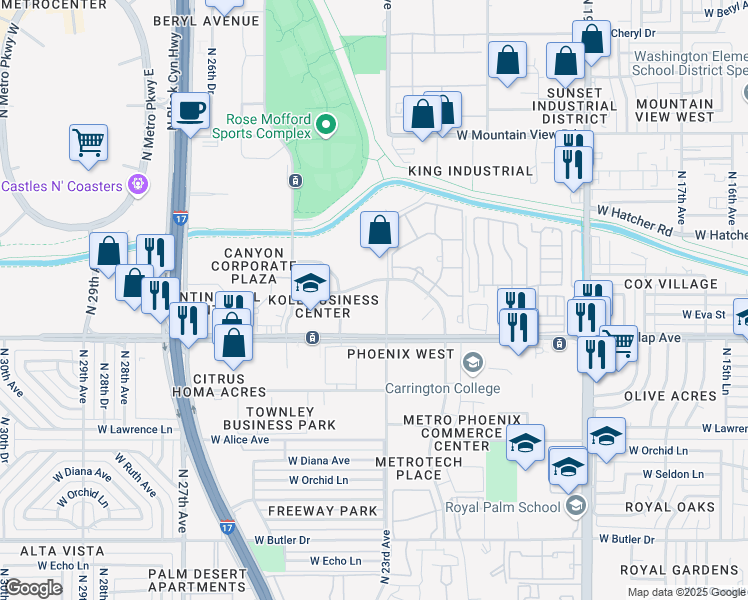 map of restaurants, bars, coffee shops, grocery stores, and more near 9034 North 23rd Avenue in Phoenix