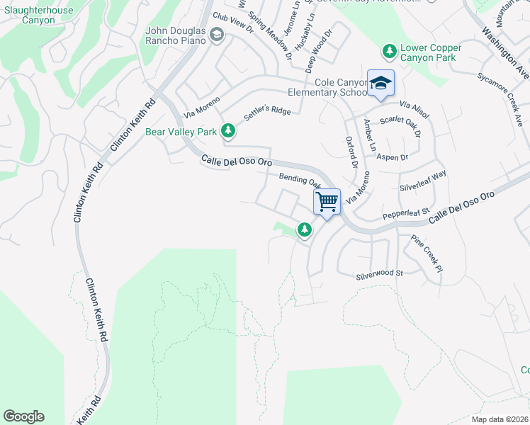 map of restaurants, bars, coffee shops, grocery stores, and more near 23515 Mountainside Court in Murrieta