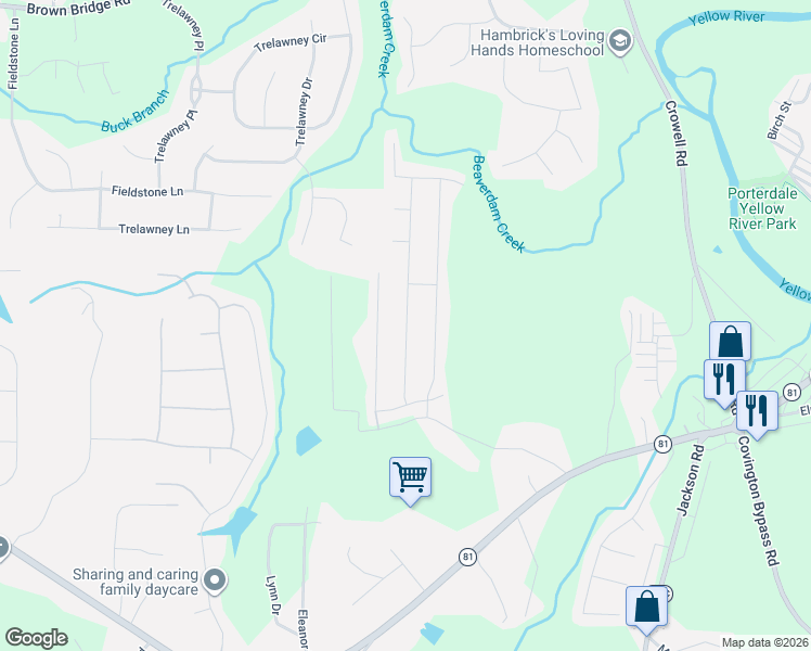 map of restaurants, bars, coffee shops, grocery stores, and more near 85 Heaton Drive in Covington