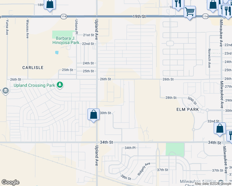 map of restaurants, bars, coffee shops, grocery stores, and more near 2618-2622 Saratoga Avenue in Lubbock