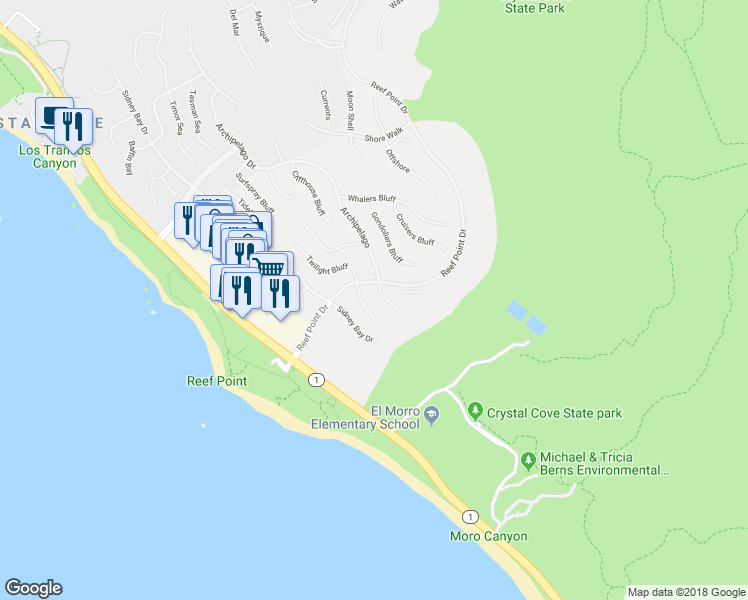 map of restaurants, bars, coffee shops, grocery stores, and more near 106 Archipelago Drive in Newport Beach