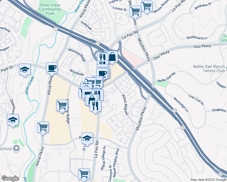 map of restaurants, bars, coffee shops, grocery stores, and more near El Pilar in Laguna Niguel
