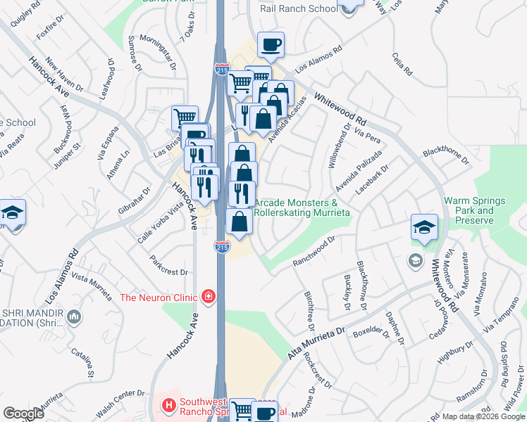 map of restaurants, bars, coffee shops, grocery stores, and more near in Murrieta