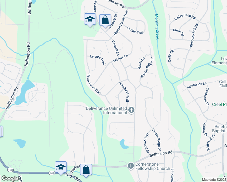 map of restaurants, bars, coffee shops, grocery stores, and more near 6695 Cedar Hurst Trail in Atlanta