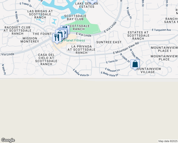 map of restaurants, bars, coffee shops, grocery stores, and more near 10306 East Bella Vista Drive in Scottsdale