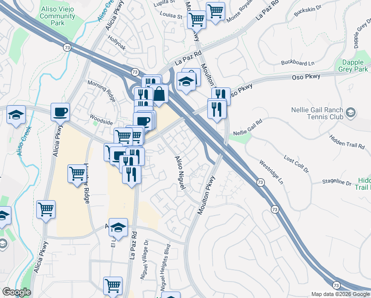 map of restaurants, bars, coffee shops, grocery stores, and more near Via Pansa in Laguna Niguel