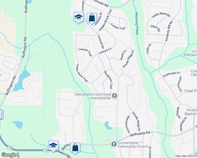 map of restaurants, bars, coffee shops, grocery stores, and more near 6695 Cedar Hurst Trail in Atlanta