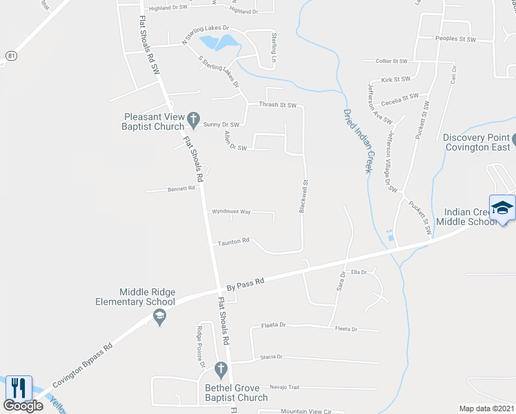 map of restaurants, bars, coffee shops, grocery stores, and more near 115 Wyndmont Way in Covington