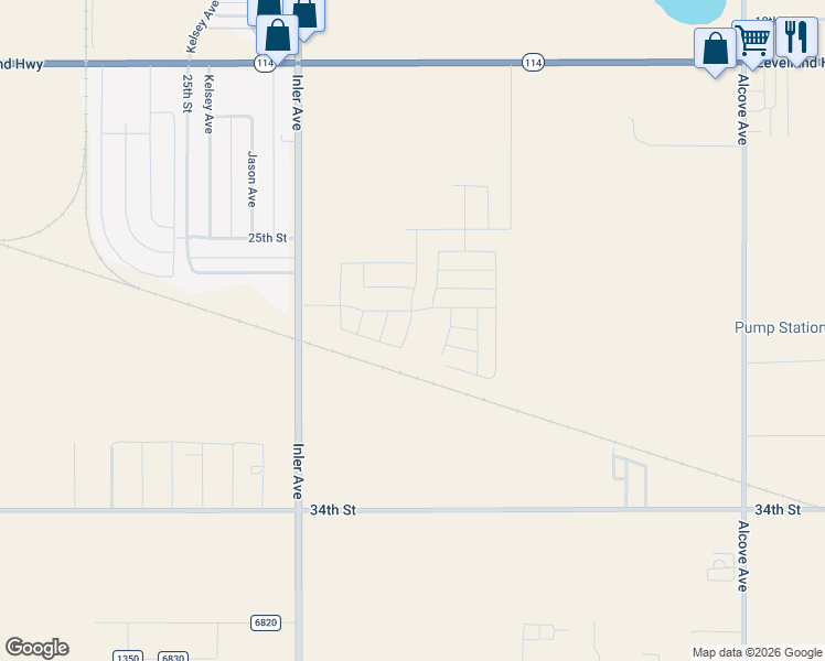 map of restaurants, bars, coffee shops, grocery stores, and more near 2502 Inler Avenue in Lubbock