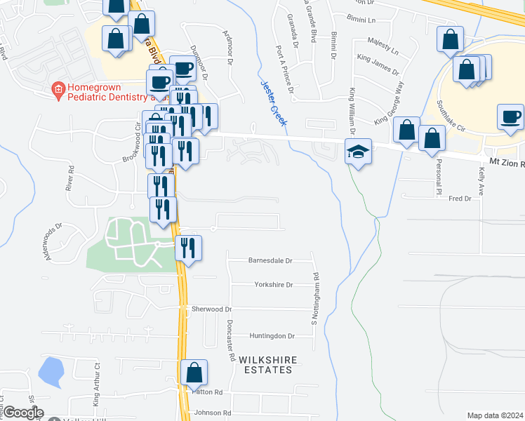 map of restaurants, bars, coffee shops, grocery stores, and more near 736 Georgetown Court in Jonesboro