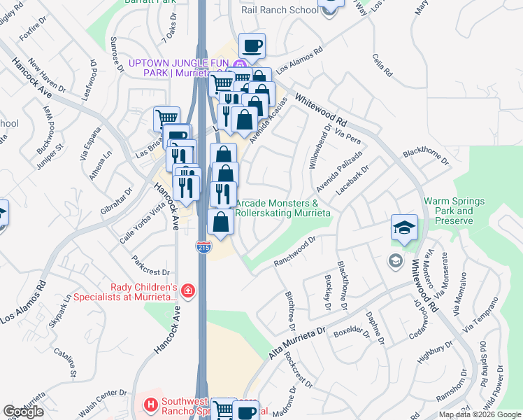 map of restaurants, bars, coffee shops, grocery stores, and more near 39774 Via Careza in Murrieta