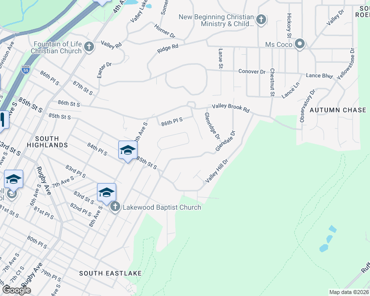 map of restaurants, bars, coffee shops, grocery stores, and more near 8633 9th Court South in Birmingham