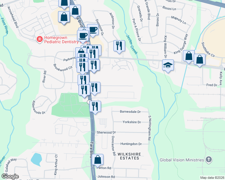 map of restaurants, bars, coffee shops, grocery stores, and more near 676 Georgetown Court in Jonesboro