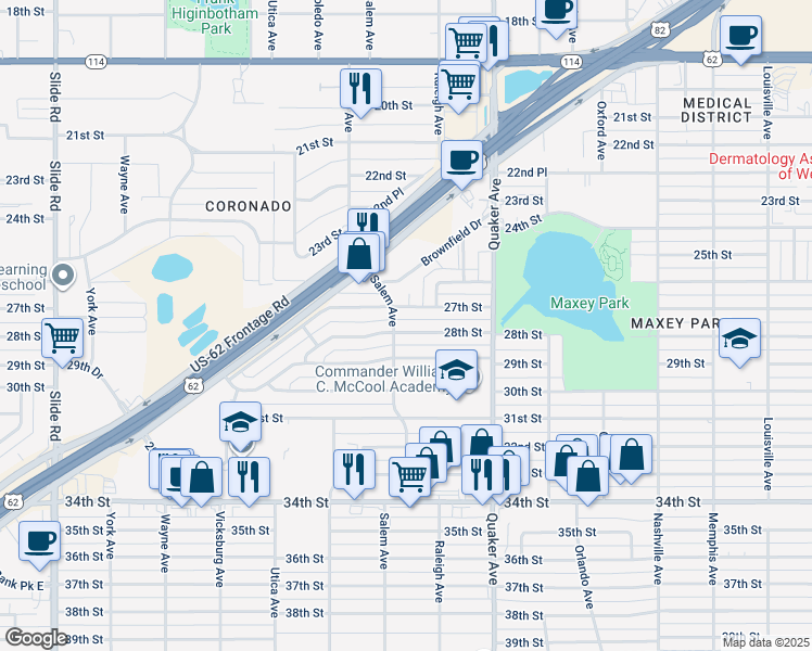 map of restaurants, bars, coffee shops, grocery stores, and more near 4431 28th Street in Lubbock