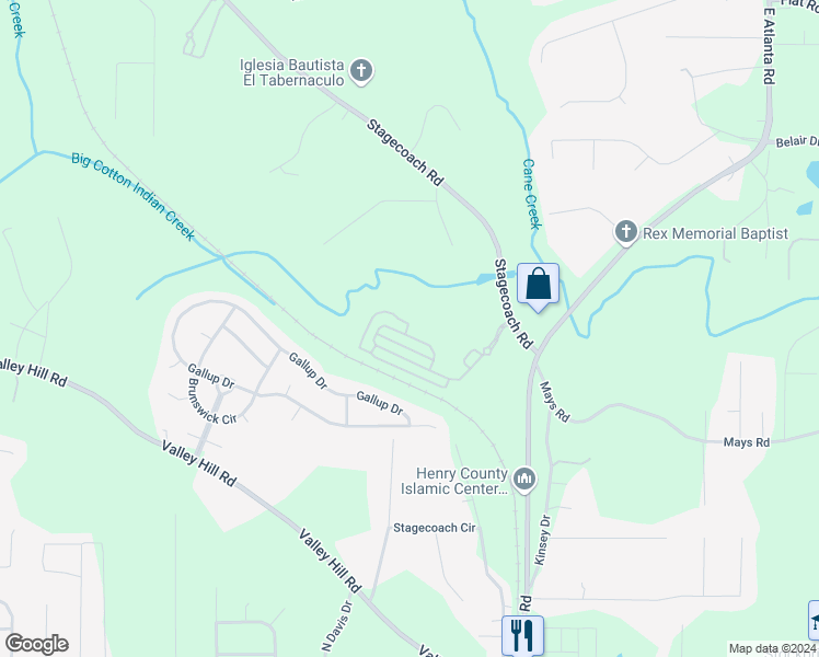 map of restaurants, bars, coffee shops, grocery stores, and more near 681 Woodall Road in Stockbridge