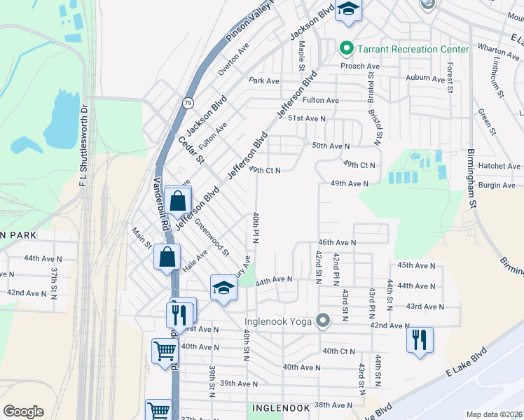 map of restaurants, bars, coffee shops, grocery stores, and more near 4541 40th Place North in Birmingham